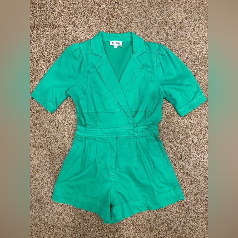 Day+Moon Green Denim Romper